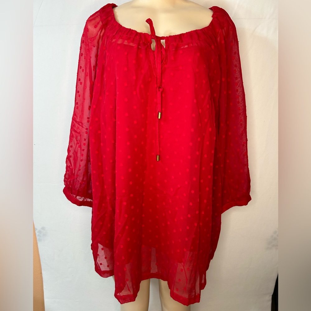 Ellos Red Long Sleeve Blouse Camisole Front Tie. Adjustable Under Shirt. Size 2X